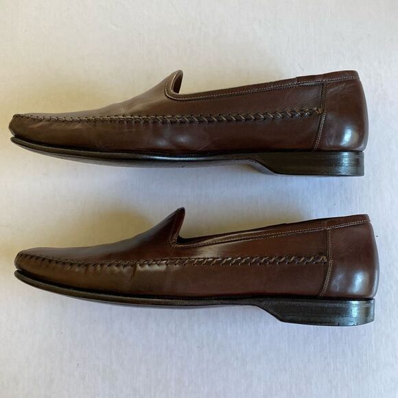 Santoni Brown Leather Penny Loafers - Picture 1 of 11